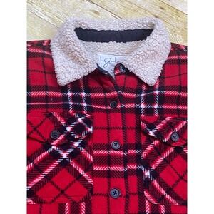 Plaid‎ Flannel Shirt Jacket Sherpa Lined Red Black White Womens